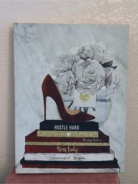 Red Stiletto on Fashion Book Stack Canvas Art